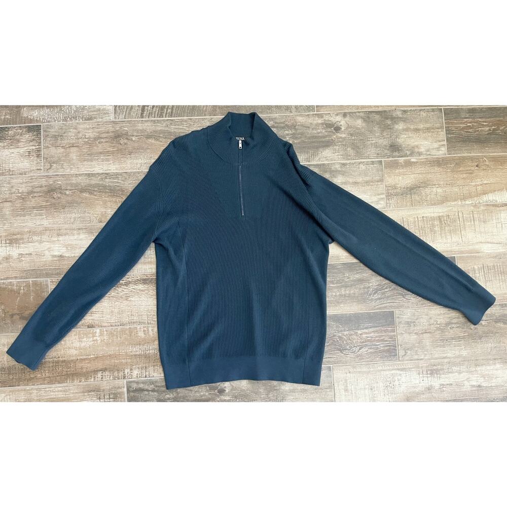 $2750 NWT ZEGNA Cashsets Ribbed Cashmere 1/4 Zip Sweater Blue Mock Neck 58(3XL)